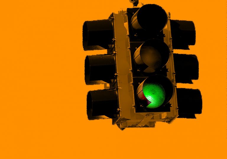 stoplight with green light on